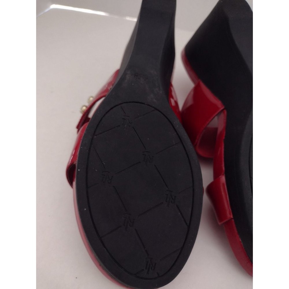 Lauren Ralph Lauren Rhianna Wedge Heels Size 5.5 B Red Slide Leather Sandals - Picture 8 of 10